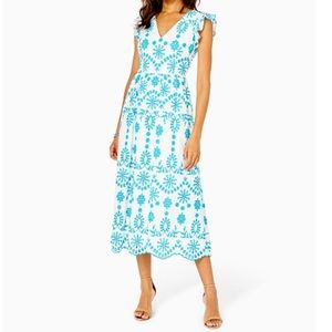 NWT Lillyanne Eyelet Midi Dress Turquoise Oasis Neon Cotton Engineered Size 16